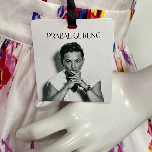 Prabal Gurung "NEW" White Floral V-Neck Ruffle Sleeveless Mini Dress Size 12 - Picture 7 of 11